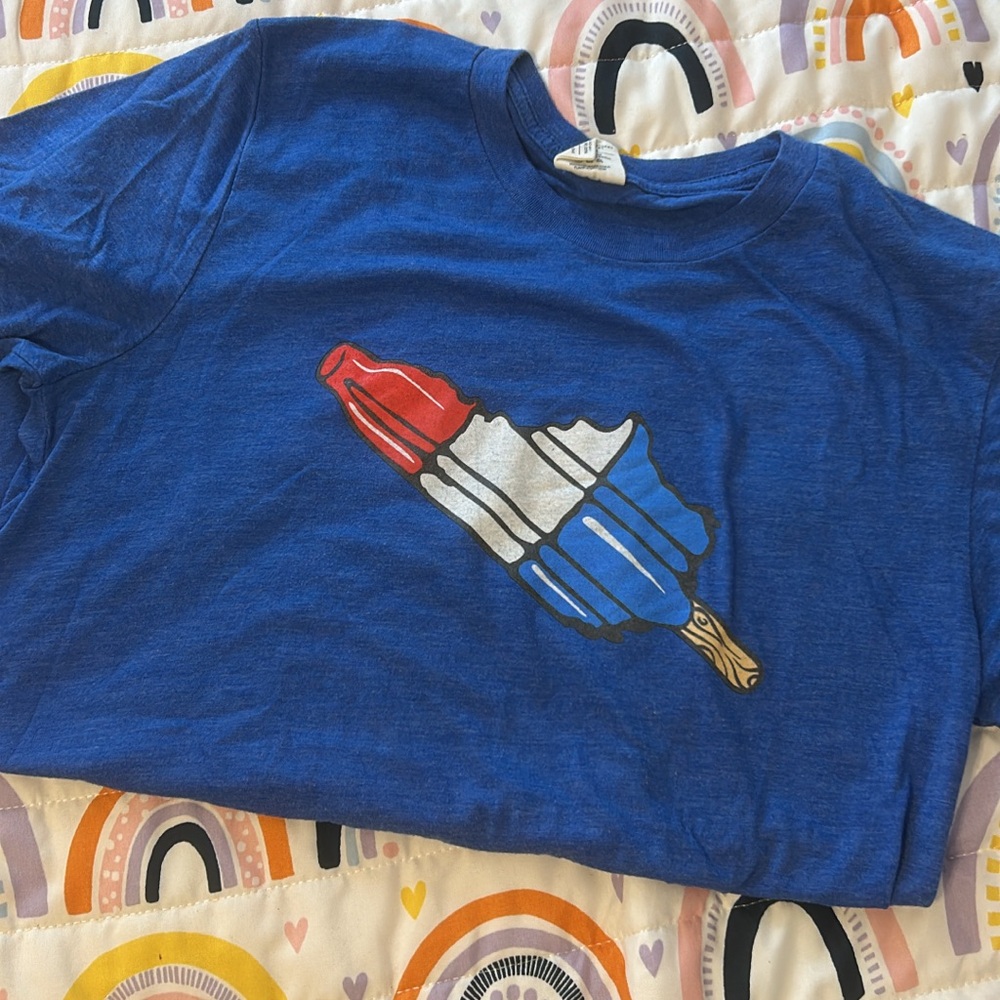Blue Graphic Tee with Popsicle Design